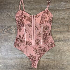 🌸 Free People Intimately Floral Mesh Corset Bodysuit – Size M